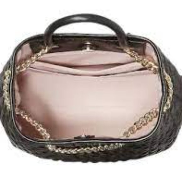 Kate Spade New York Bloom Logo Quilted Leather Backpack Black Drawstring Chain - Picture 3 of 14